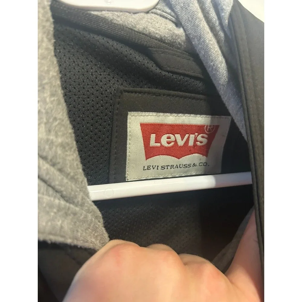Levis Mens Black Softshell Hooded Jacket‎ Full Zip Windbreaker Coat Large